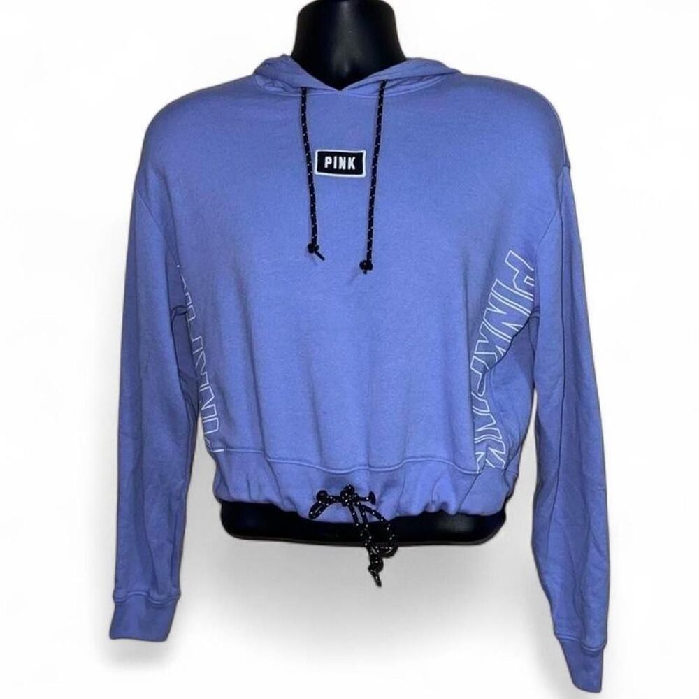 PINK Victoria's Secret Women's Cropped Hoodie | Periwinkle Blue-Purple Drawstrin - Picture 2 of 7